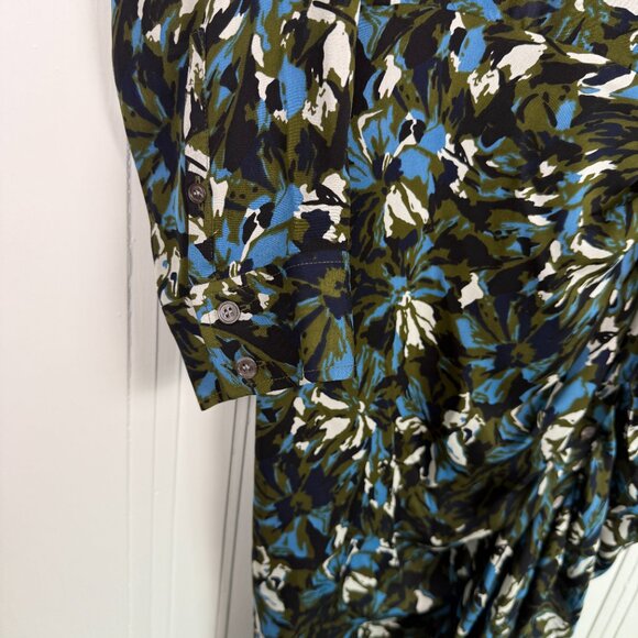 Veronica Beard Long-Sleeve Printed Button-Front Tie-Waist Shirtdress - Size 10 - Picture 7 of 9